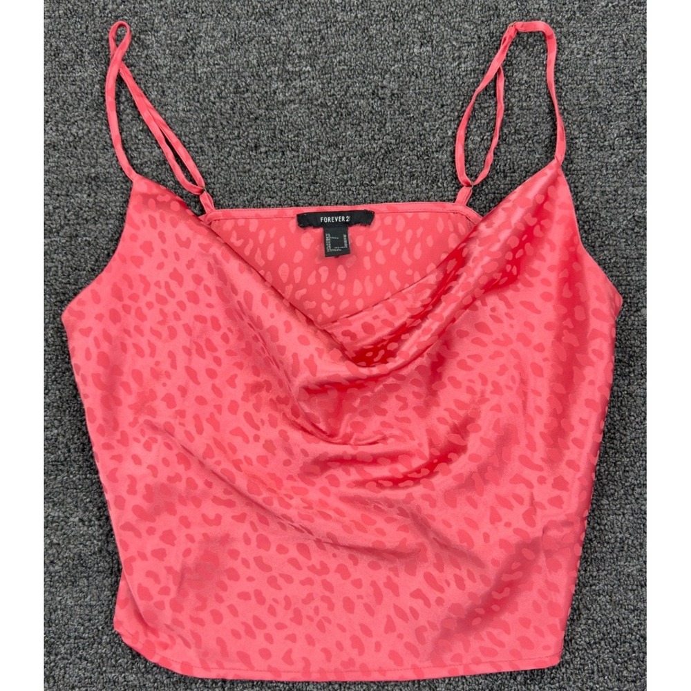 Y2K Forever 21 Pink Satin Leopard Cowl Neck Crop Top‎ Women's L